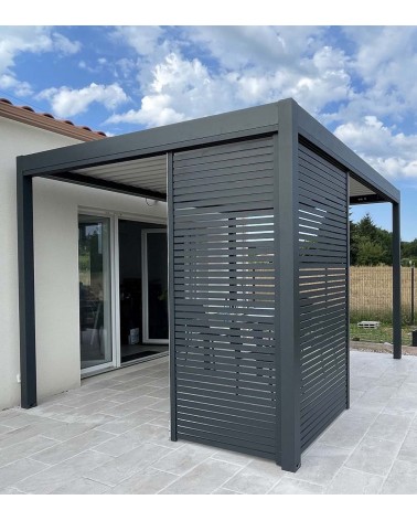 Panneaux coulissants aluminium pour pergola RAL 7016 en angle