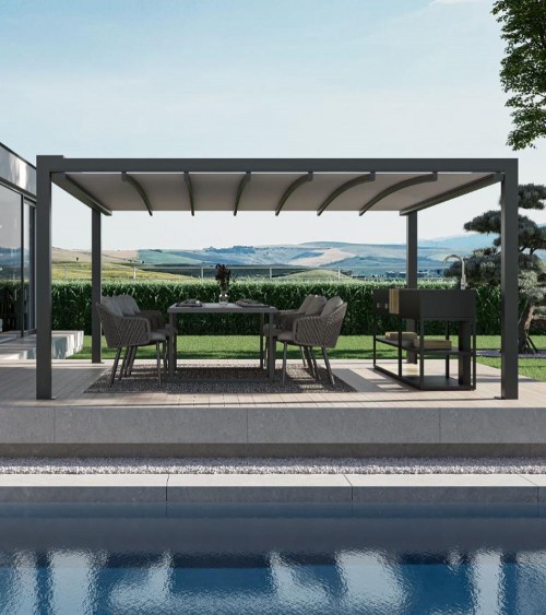 Pergola à toile rétractable sur mesure adossée