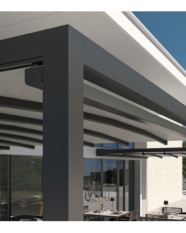 Pergola à toile rétractable sur mesure adossée ou autoportée, vue de détails