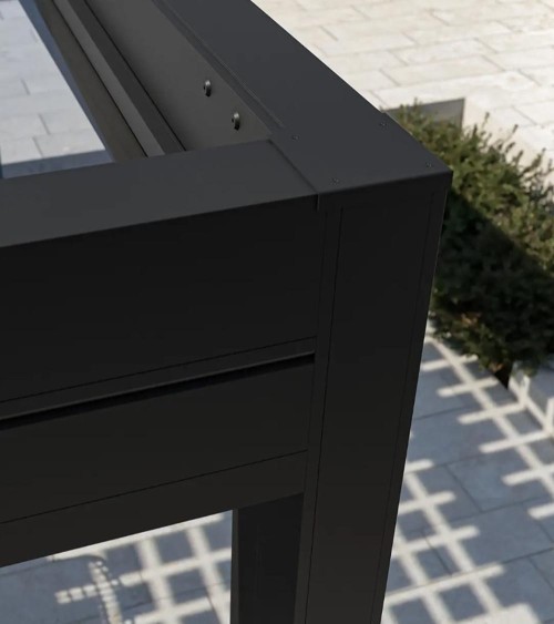 Pergola toiture plate en verre avec salle à manger