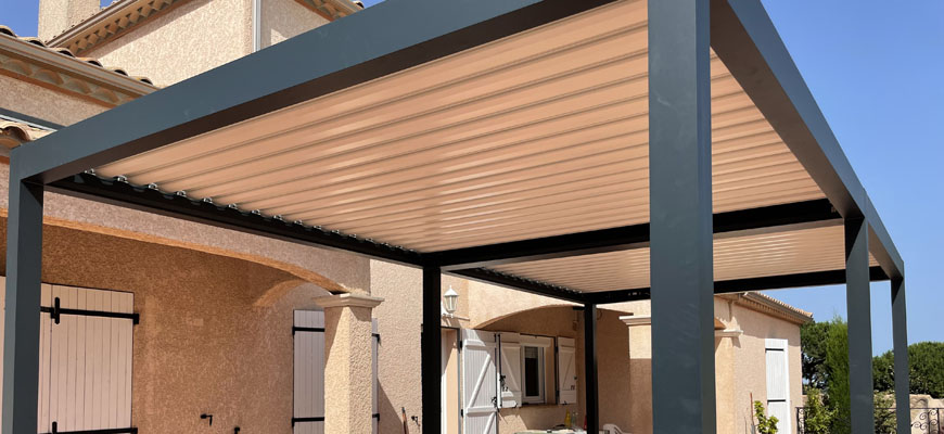 Pergola bioclimatique murale 6x3m aluminium - Modèle Kaline