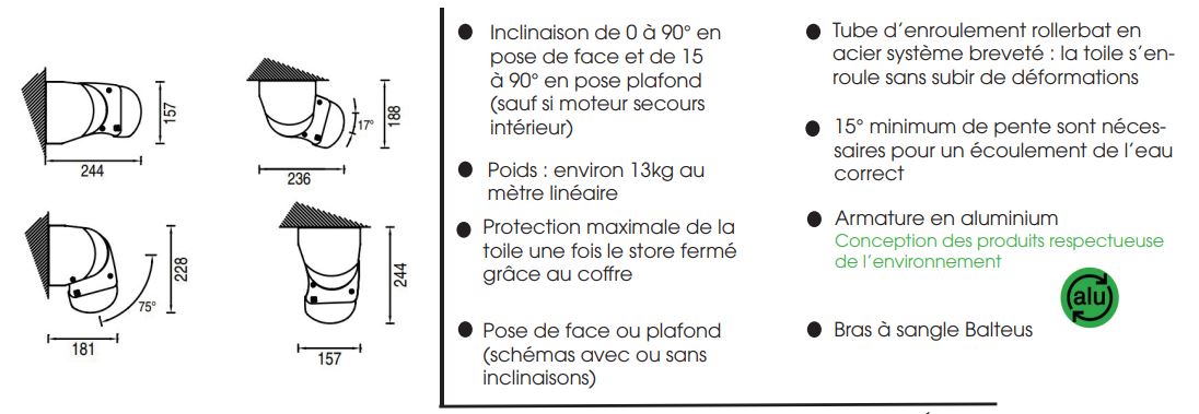 Store banne coffre Compacto détails et caractéristiques